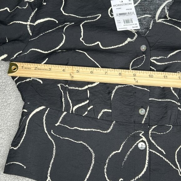 Madewell Blouse Womens M Lusterweave Black Abstract Button Front Cropped Top - Picture 9 of 15